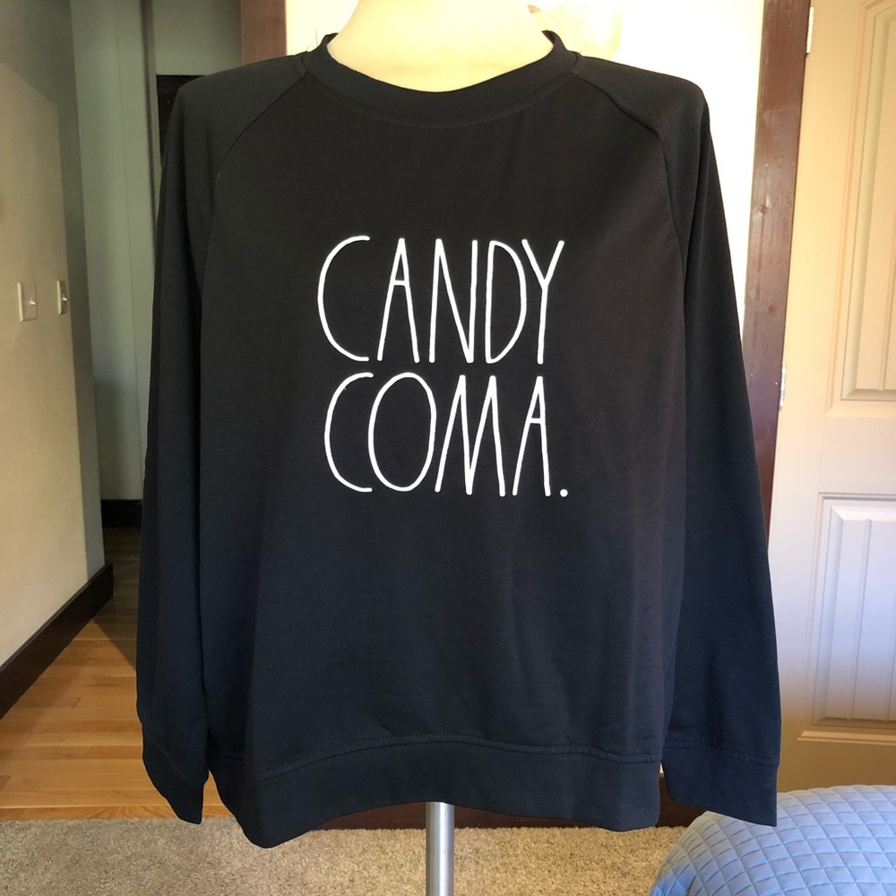NWT 1X available; Rae Dunn candy coma sweatshirt; black